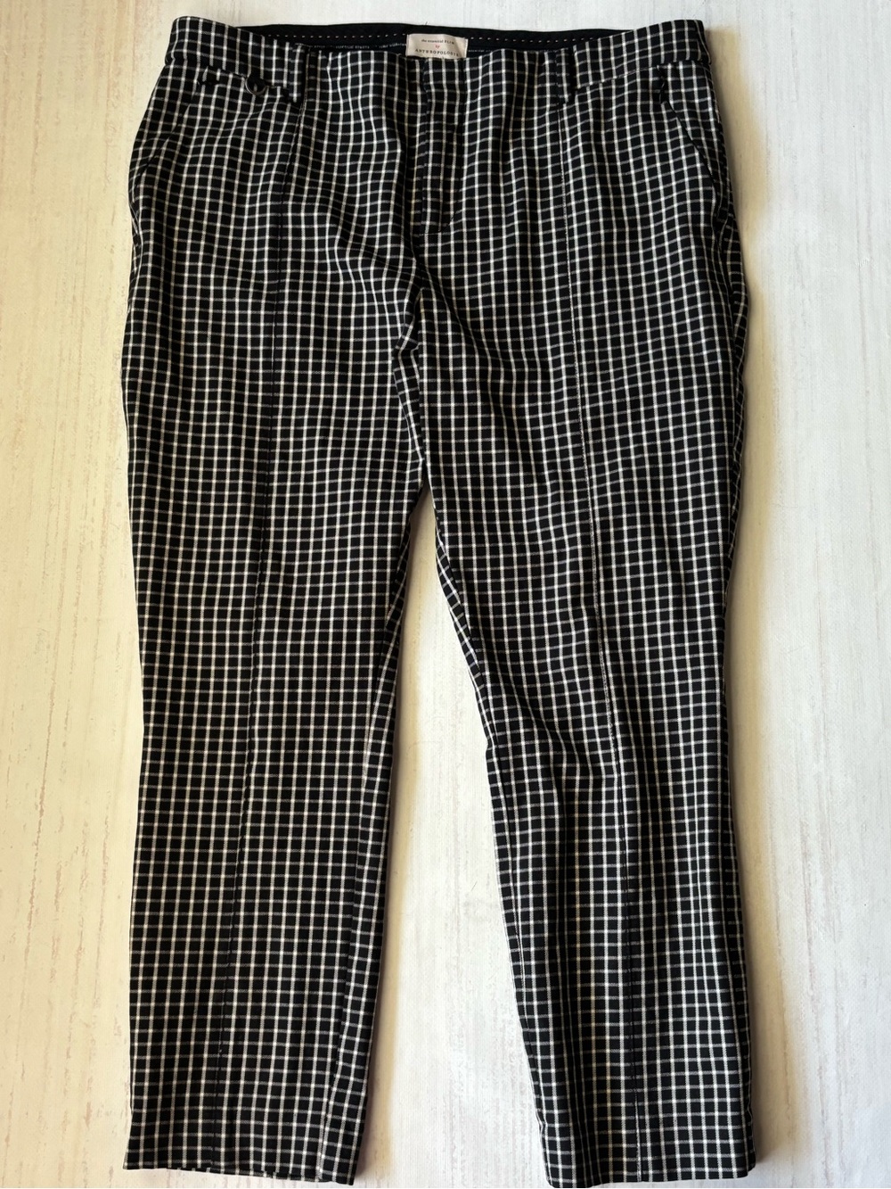 Anthropologie The Essential Slim Black and White Windowpane Dress Pants Size 12